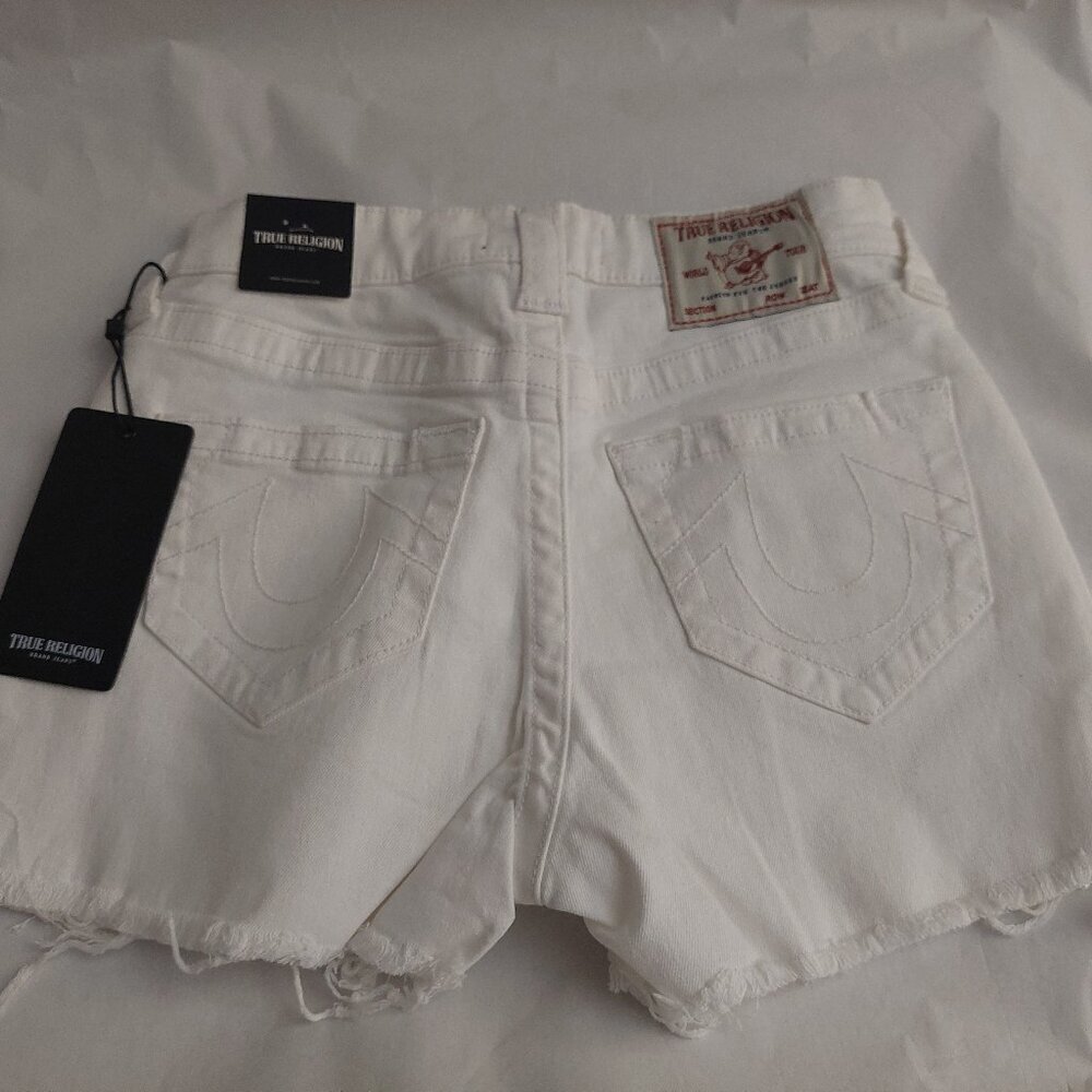 True Religion Brand Jeans White Denim Maisie High Rise Shorts NWT $129 - Picture 7 of 16